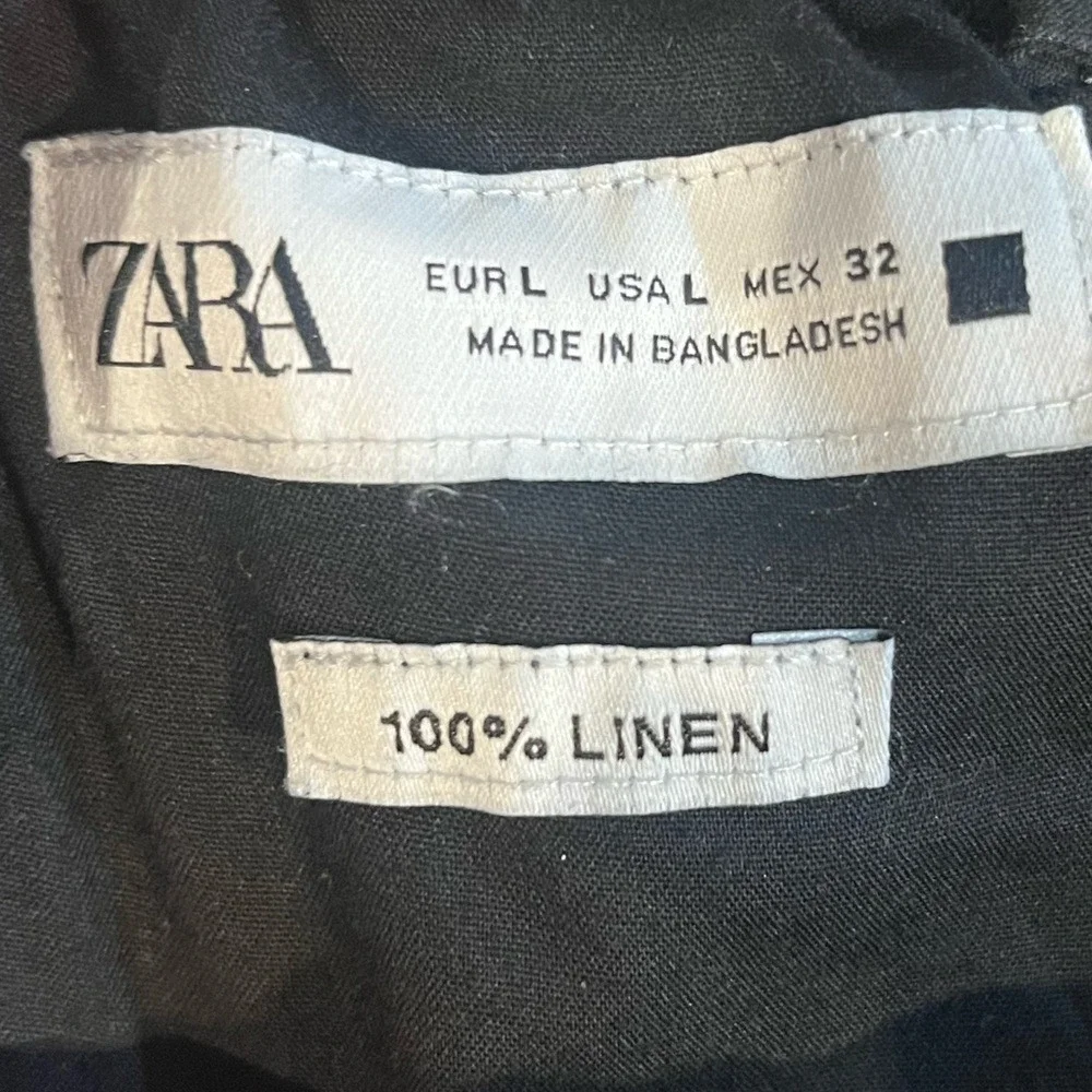 Zara Linen 100%Drawstring Cropped‎ Pants Casual Comfy Black Size L